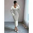 thumbnail image 4 of Women'S Striped V Neck Sweater Dress Long Sleeve Bodycon Midi Dresses  M, 4 of 5