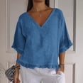 thumbnail image 2 of Summer Sales Womens Summer Tops Cute Lightweight Cotton‑Linen 3/4 Sleeve Summer Casual Blouse Oversized Tshirts for Women Under 12$, 2 of 7