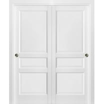 Sliding Closet Bypass Doors with hardware | Lucia 31 White Silk | Sturdy Rails Moldings Trims Hardware Set | Pantry Kitchen 3-Panels Wooden Solid Bedroom Wardrobe Doors-36" x 84" (2* 18x84)