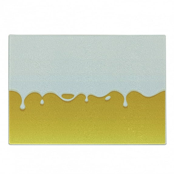 Yellow and White Cutting Board, Image of Drop and Drips of Paint Effect Print with Yellow Ombre Design, Decorative Tempered Glass Cutting and Serving Board, Small Size, Yellow White, by Ambesonne