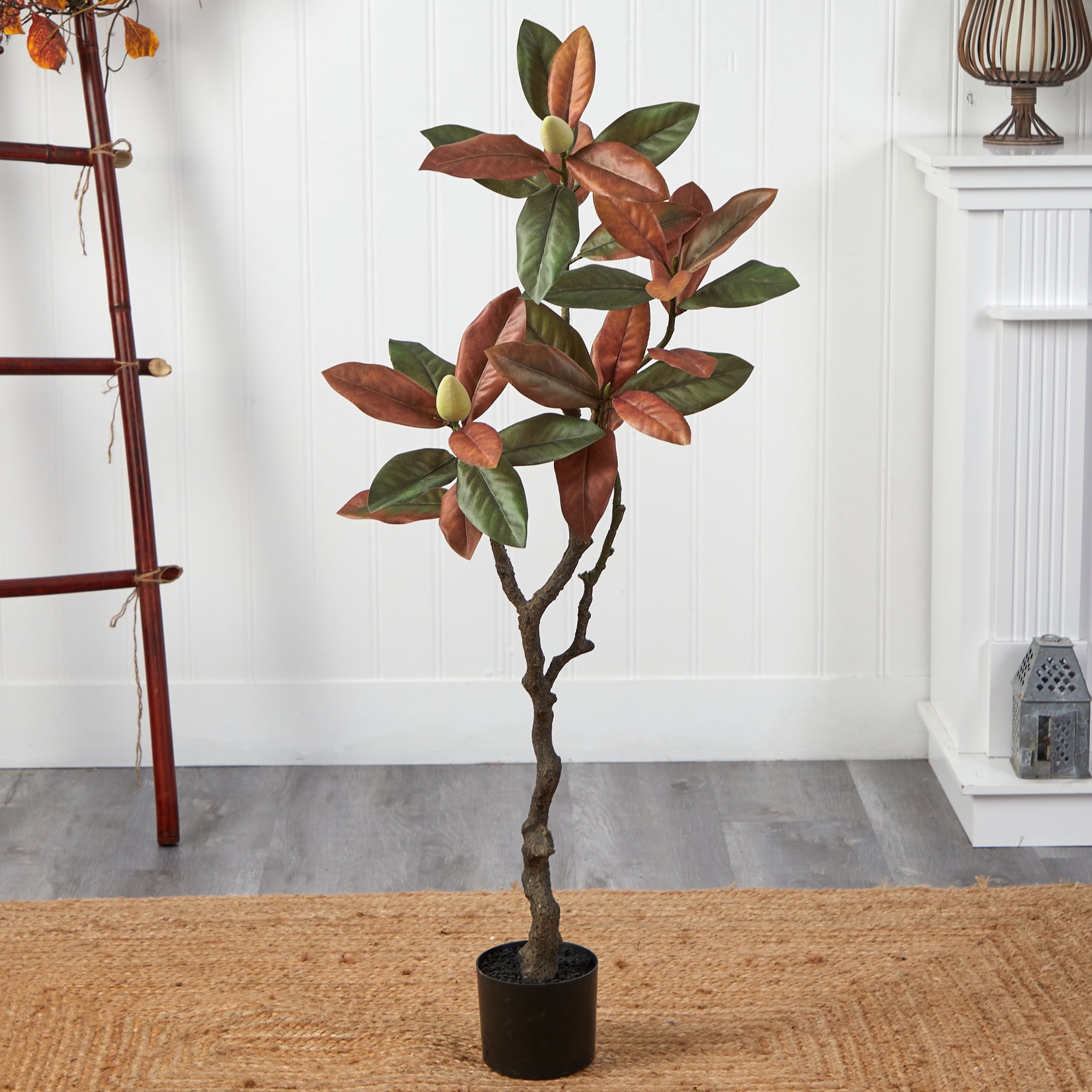 4" Artificial Magnolia Artificial Tree in Plastic Pot, by Nearly Natural