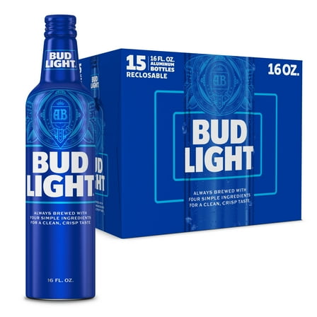 Bud Light American Light Lager Beer 15 Pack 16 fl oz Aluminum Bottles 4.2% ABV