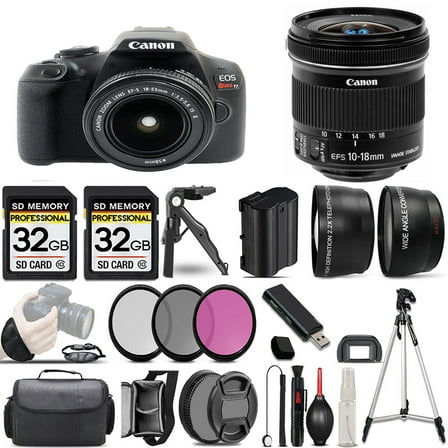 Canon EOS Rebel T7 DSLR Camera with 18-55mm Lens  10-18mm f/4.5-5.6 IS STM Lens  3 PC Filter  64GB (International Version)