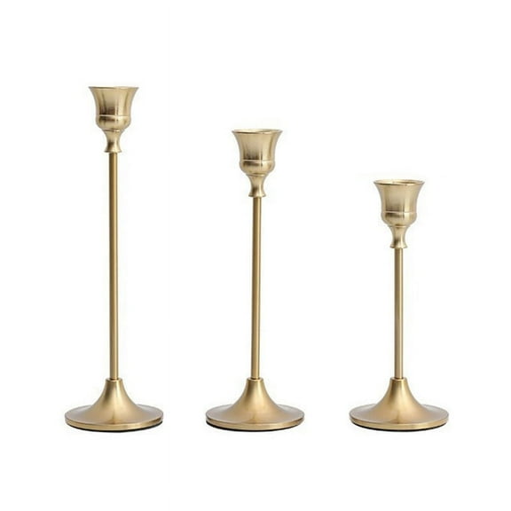 HYwys Candlestick Holders Set of 3 Taper Goblet Brass Gold Candle Holders Fireplace Party Wedding Dining Decor
