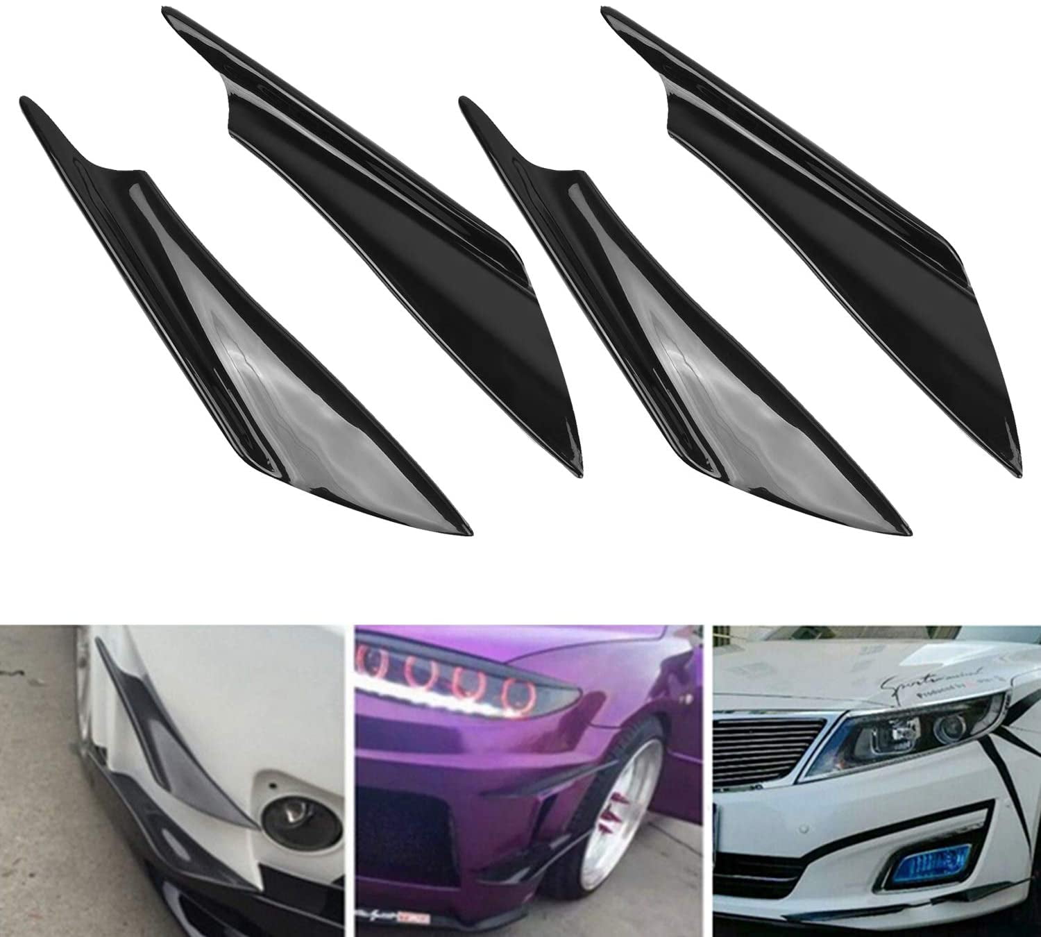 4X Car Auto C Style Front Bumper Real Carbon Fiber Fins Lip Kit Canards Splitter