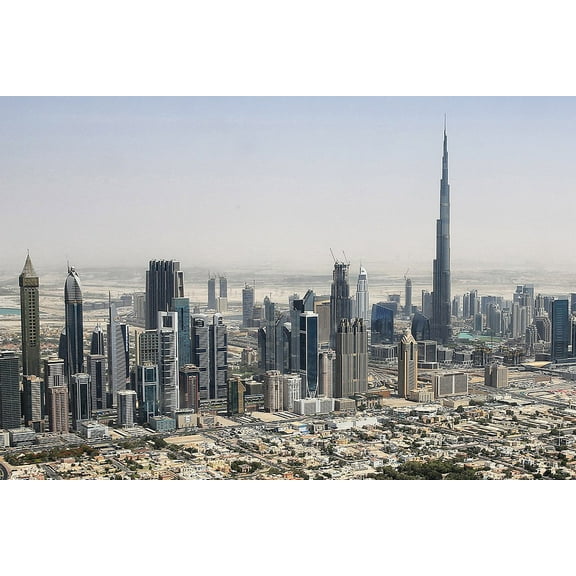 24x36 gallery poster, Skyline of Downtown Dubai from a helicopter in 2015