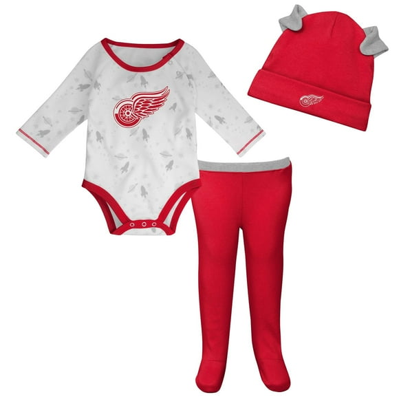 Ensemble de Rêve pour Nouveau-Né Detroit Red Wings : Grenouillère à Manches Longues, Pantalon et Chapeau - Taille 0-3 Mois