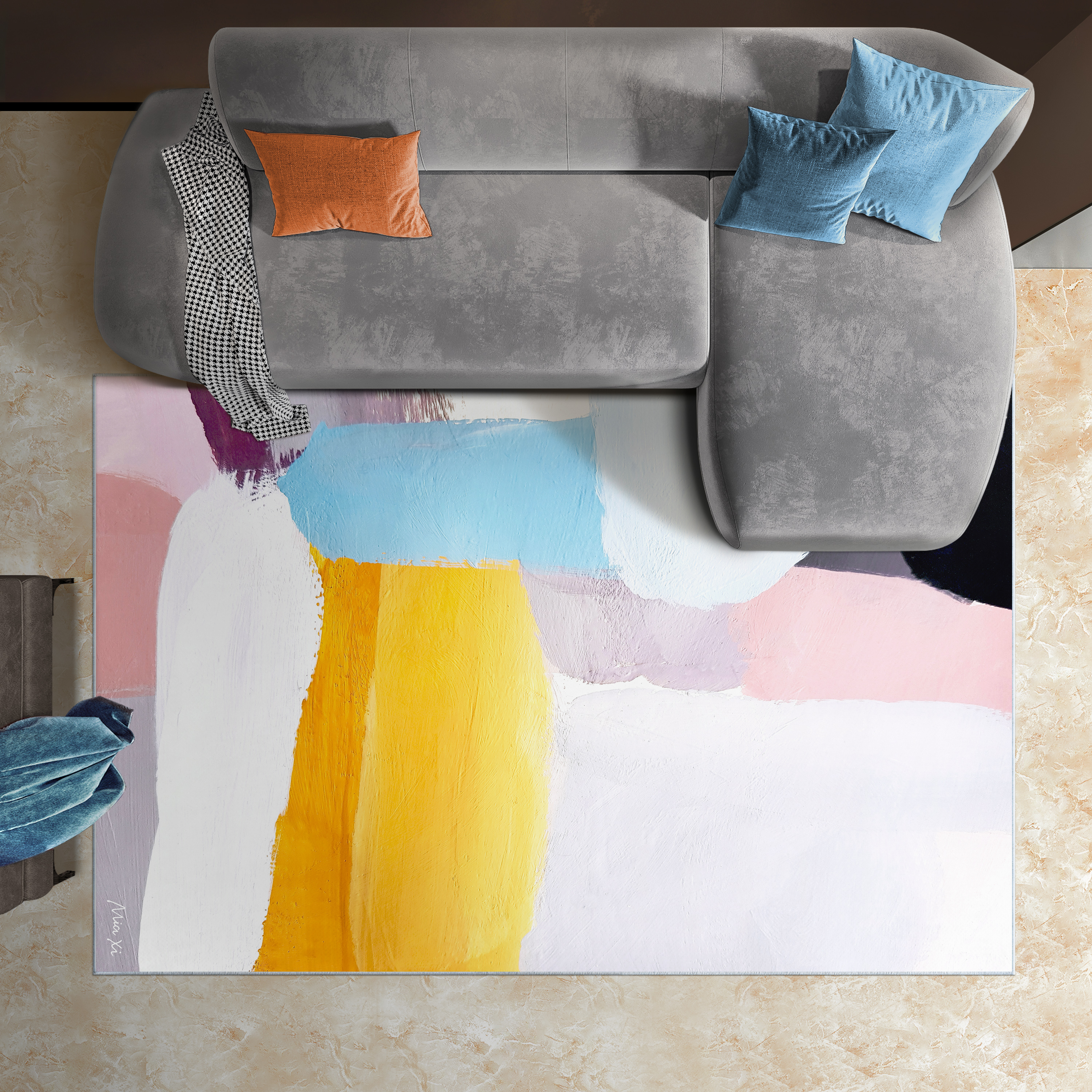 Vibrance I Washable Color Blocks Art Area Rug size 5'x8', Power-loomed, Heavenly Softness with Non-Slipping Backing