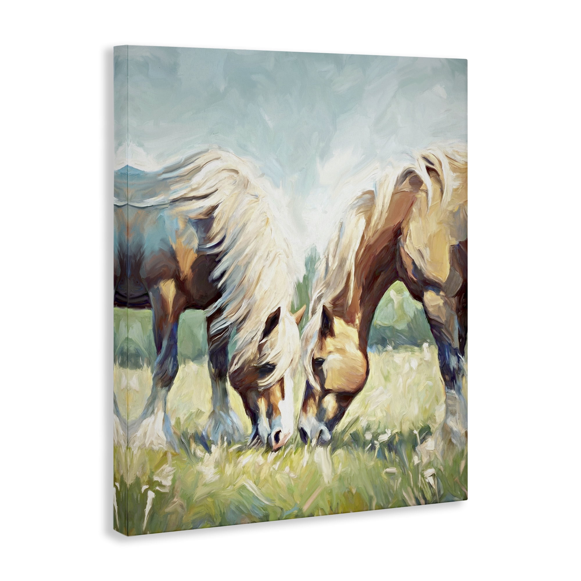 Stupell Industries Horses Grazing Together Animals & Insects Painting Gallery Wrapped Canvas Art Print Wall Art, 30 x 40