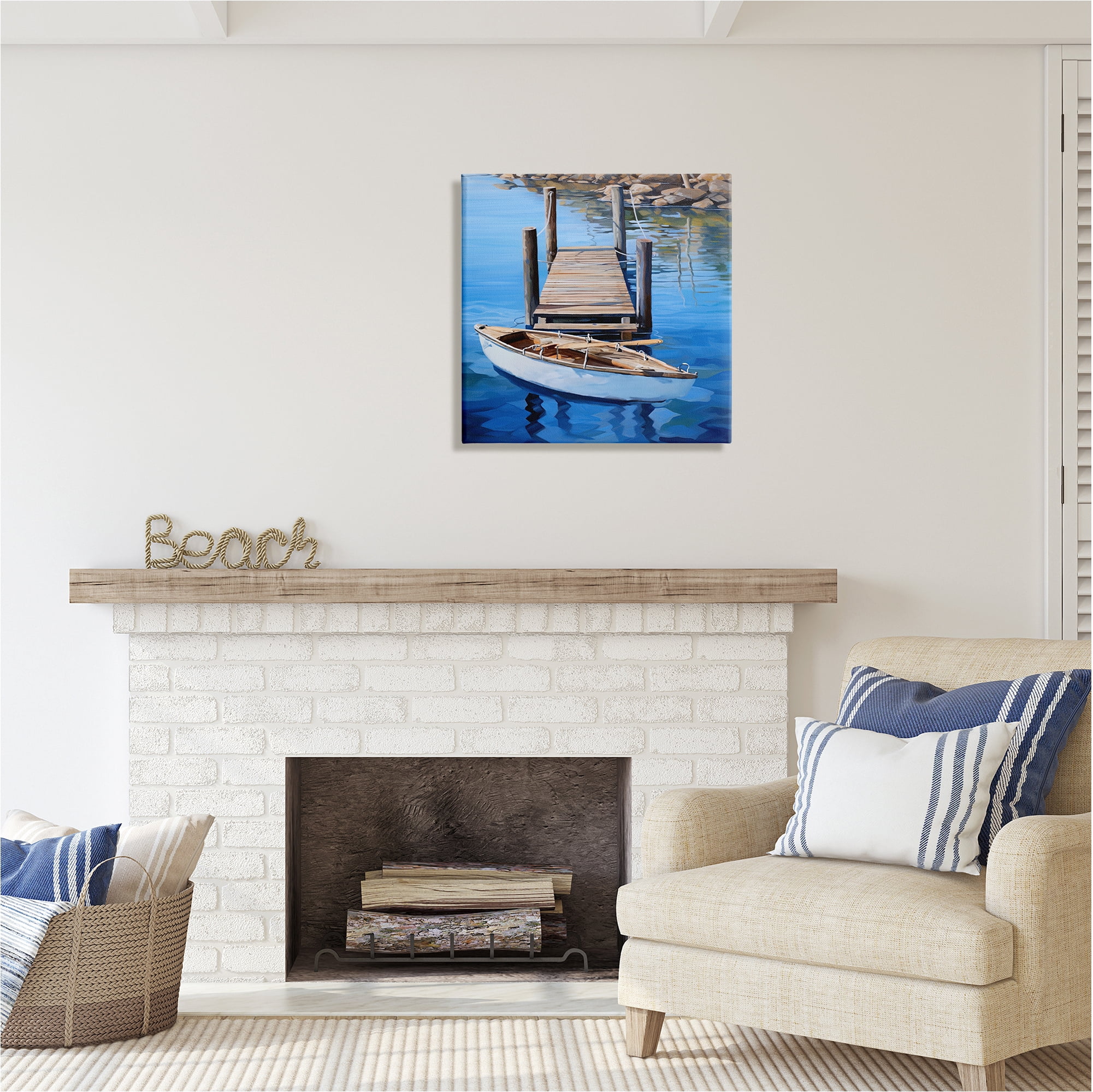 Stupell Industries Boat & Dock Painting Landscape Painting Gallery Wrapped Canvas Art Print Wall Art, 24 x 24