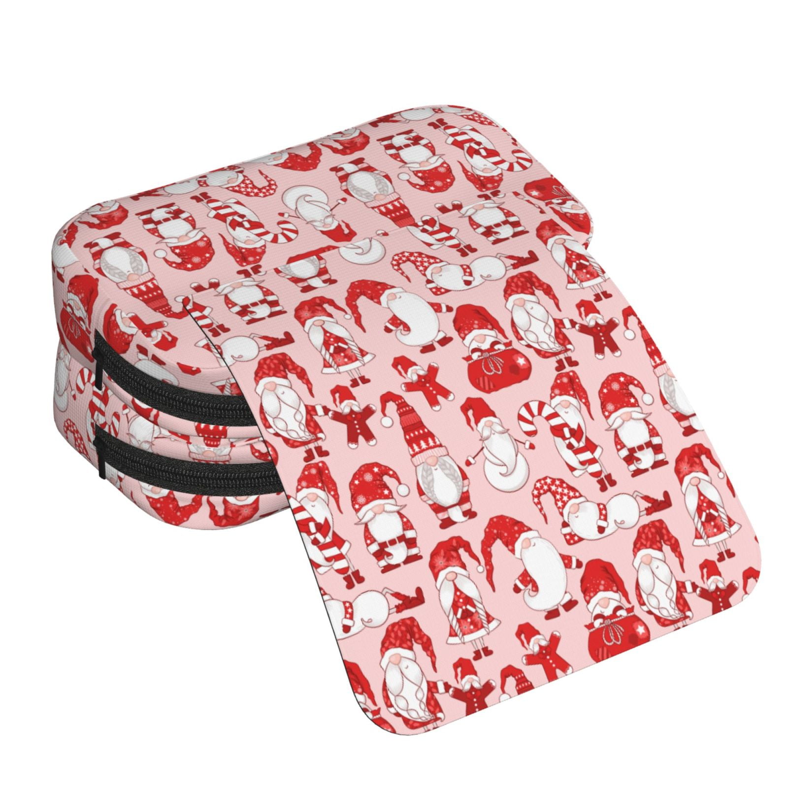 Rateoe Gnome Merry Christmas Pattern Double Clamshell Pen Case, Storage Organizer with Two Zipper Compartments– Holds Up to 50 Pencils & Pens