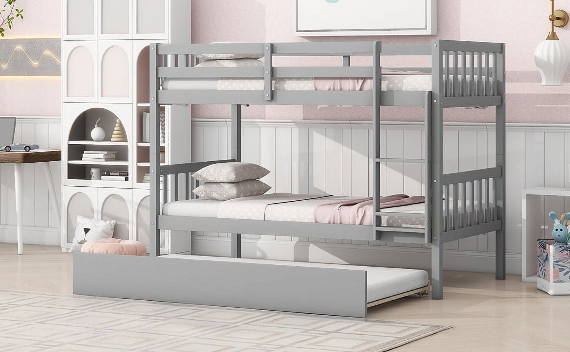 Sailvan Bunk Bed Twin Over Twin,Convertible into Two Twin Size Beds, with Ladder and Safety Guardrails,Rubber Wood