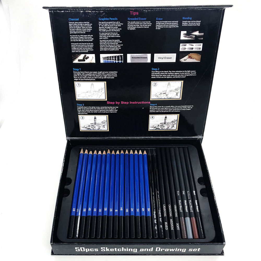 50-Piece Professional Drawing Pencil Set - Sketch Kit for Artists & Beginners