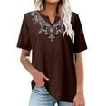 thumbnail image 2 of Penkiiy Women Cotton Linen Tops Causal Summer Short Sleeve Oversized T Shirts V Neck Loose Blouses S Brown, 2 of 5