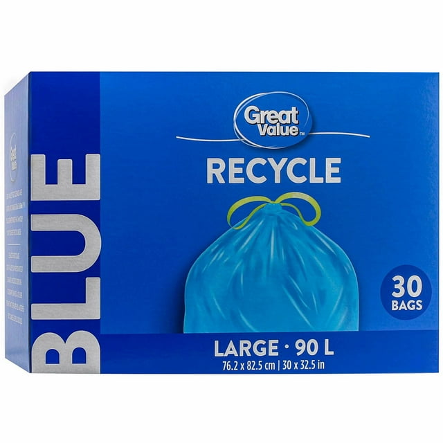 Great Value Large Blue Recycle Bags, 90L , 30bags