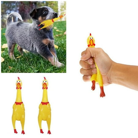 2 Small Rubber Chicken Squeeze Squeak Pet Dog Puppy