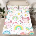 thumbnail image 2 of jejeloiu Cartoon Cute Axolotl Twin Sheet Sets,Colorful Kawaii Rainbow Twin Fitted Sheet,Sweet Dessert Donut Flat Sheet For Girls Kids,Microfiber Bedroom Decor,3 Pieces, 2 of 7