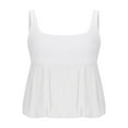 thumbnail image 6 of Miluxas Women Ruffle Bubble Hem Tank Top Sleeveless Square Neck Backless Pleated Solid Color Going Out Crop Cami Tops White S(S), 6 of 7