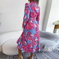 thumbnail image 4 of Jupe Longue Imprimée Robe Portefeuille Tempérament Col en V Ceinture Mode Été Femmes Polyester Midi, 4 of 5
