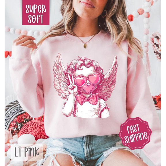 Cupid Bubble Sweatshirt, Valentine's Day Crewneck, season Women's Sweater, Cute Retro Cupid Sweatshirt, Trendy Vday Cupid Sweater All Size S-5Xl