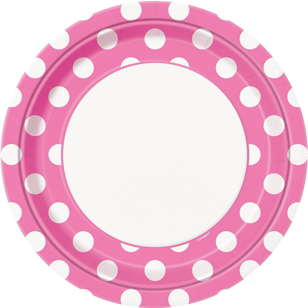 9" Polka Dot Paper Dinner Plates, Pink, 8ct