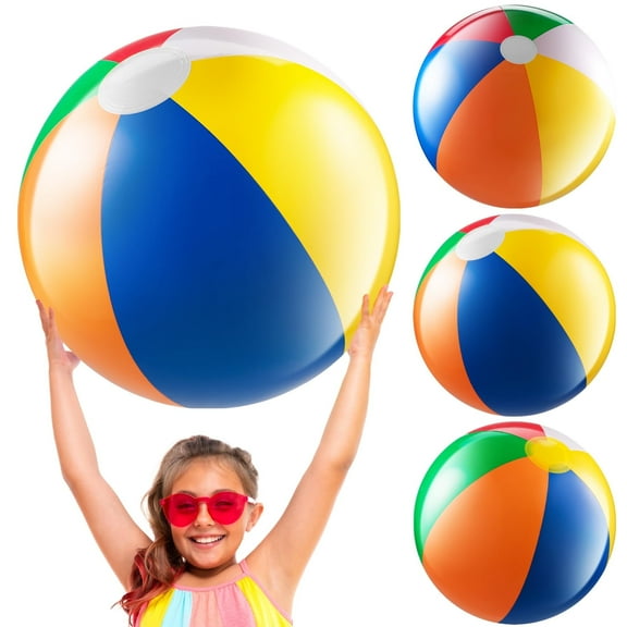 24-inch Giant Beach Ball - (Pack of 3) Big Inflatable Beach Balls for Pool Toys, Blow Up large inflatable Ball Toys for Kids Pool Parties, Themed Birthdays, Beach Events, Summer Party Decorations