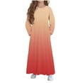 thumbnail image 3 of Loopsun Girls Long Sleeve Dress, Girls Casual Comfortable Printed Long Sleeve Crew Neck Midi Dress with Pockets Orange, 5-6 Years, 3 of 5