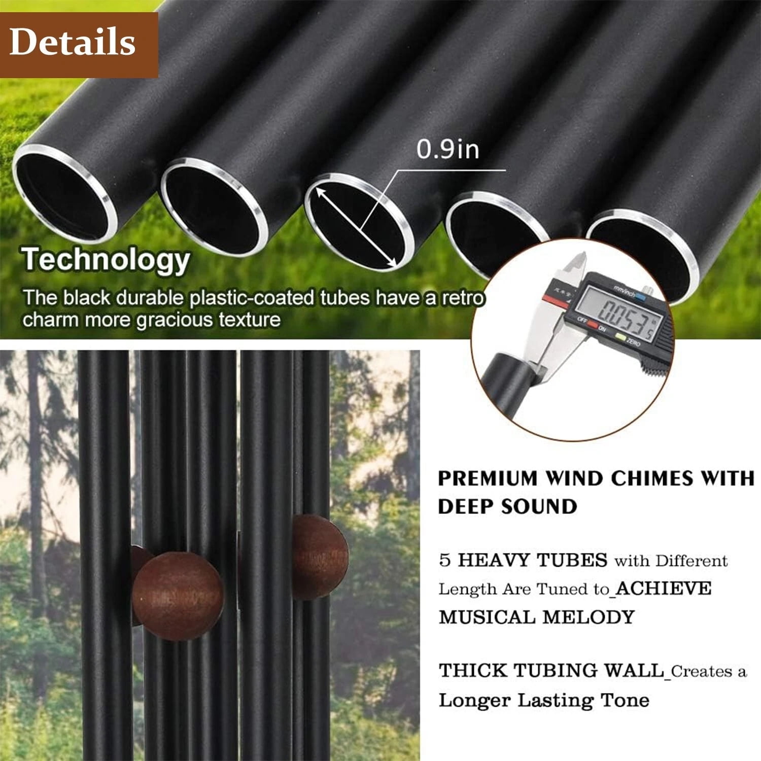 iMeshbean 36" Metal Windchime 5 Tubes Chapel Bells Wind Chimes Door Hanging Home Decor