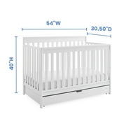 Delta Children Mercer 6-in-1 Convertible Crib with Storage Trundle, Greenguard Gold Certified, Bianca White/Grey