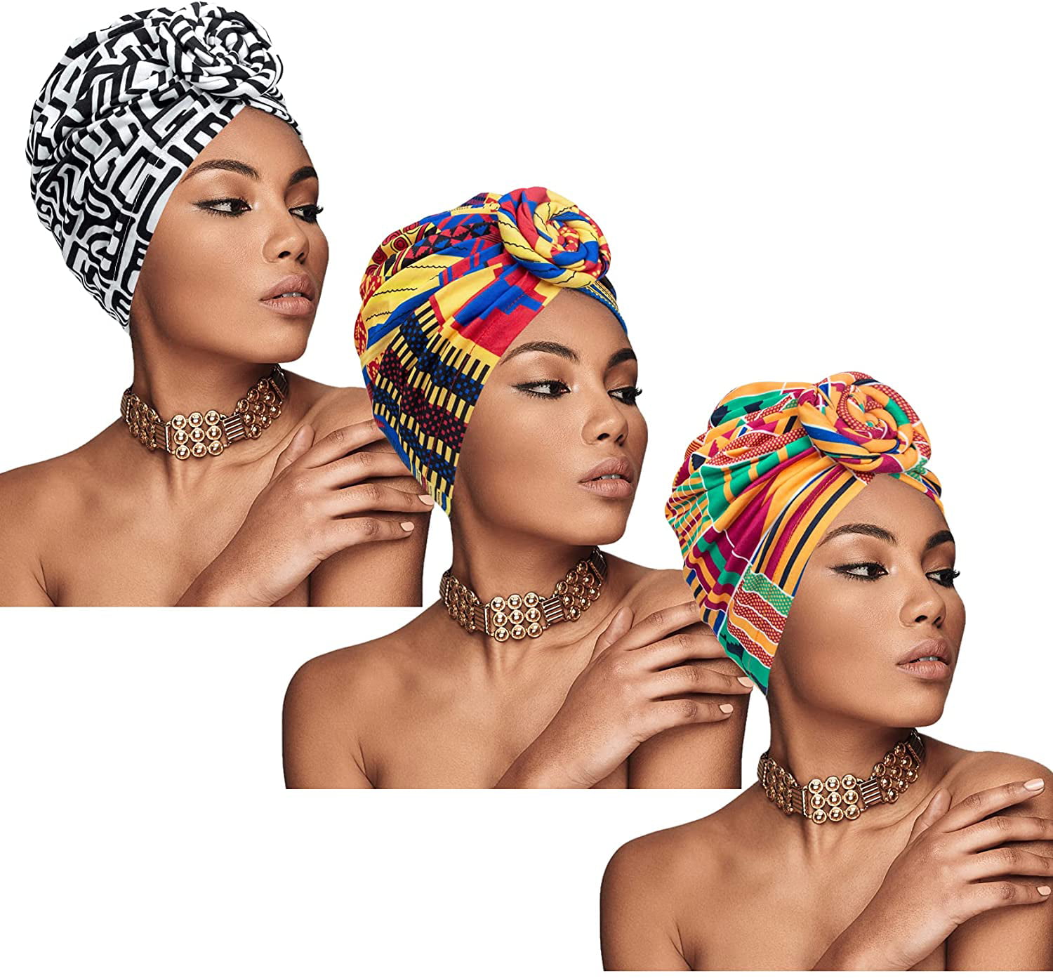 6 Pcs Pre Tied Knot Head Wraps for Women Turban African Headwrap