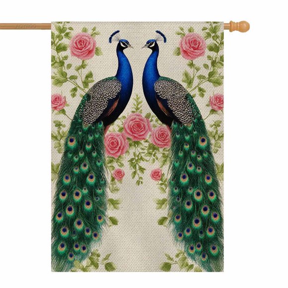 Bandera de jardín AOYEGO con rosas de pavo real, 70 x 100 cm, doble cara