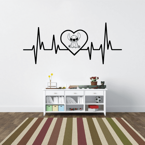 Stitch Heart Heartbeat Lilo and Stitch Disney Cartoon Wall Sticker Art Decal for Girls Boys Room Bedroom Kindergarten Nursery House Fun Home Decors Stickers Wall Art Vinyl Decoration Size (20x30 inch)