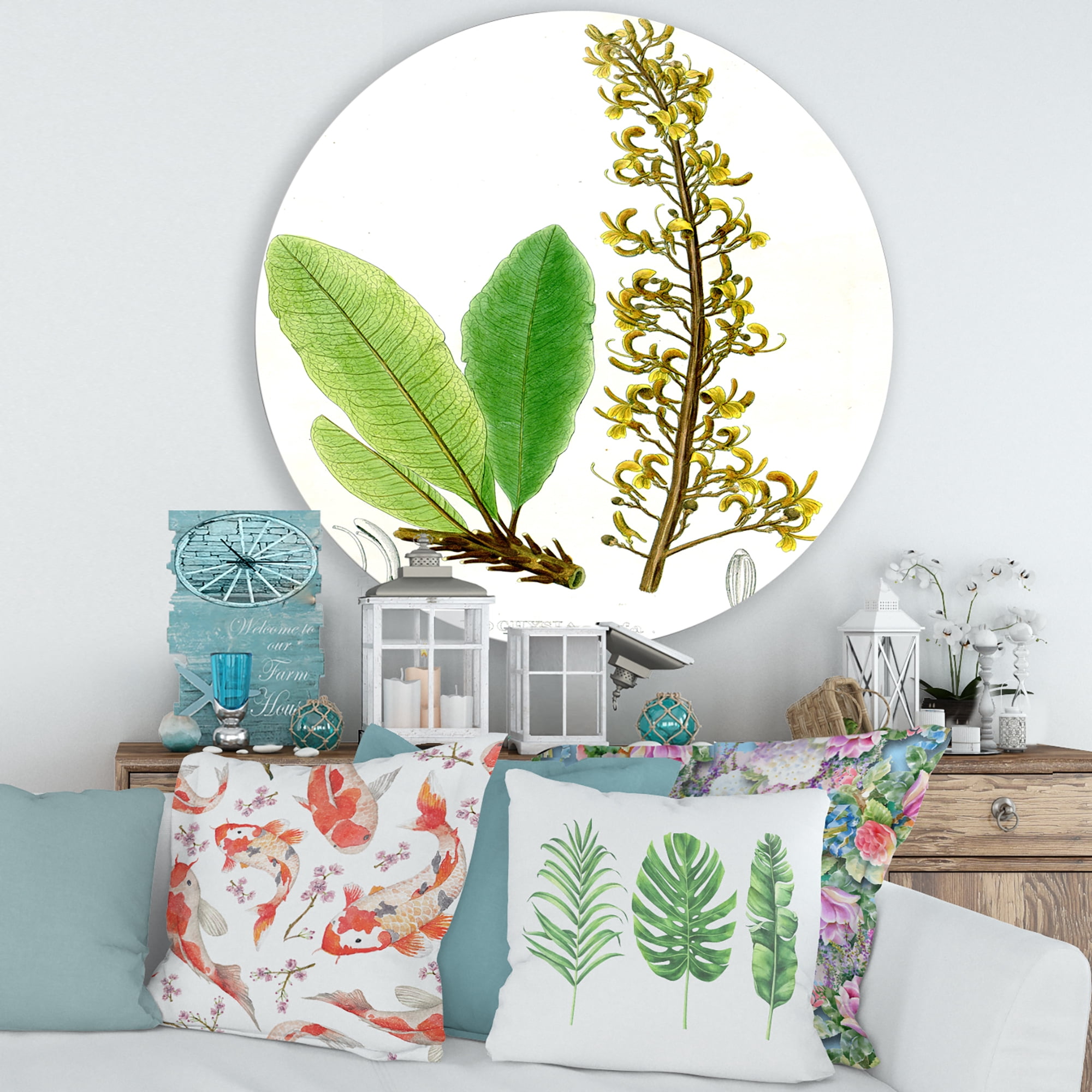 Designart 'Ancient Brazilian Plant IV' Traditional Circle Metal Wall Art 36x36 - Disc of 36
