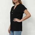 thumbnail image 4 of Miluxas Womens T Shirts V Neck Buttons Down Tops Casual Summer Tees Short Sleeve Loose Fit Tops Blouses Black M(M), 4 of 9