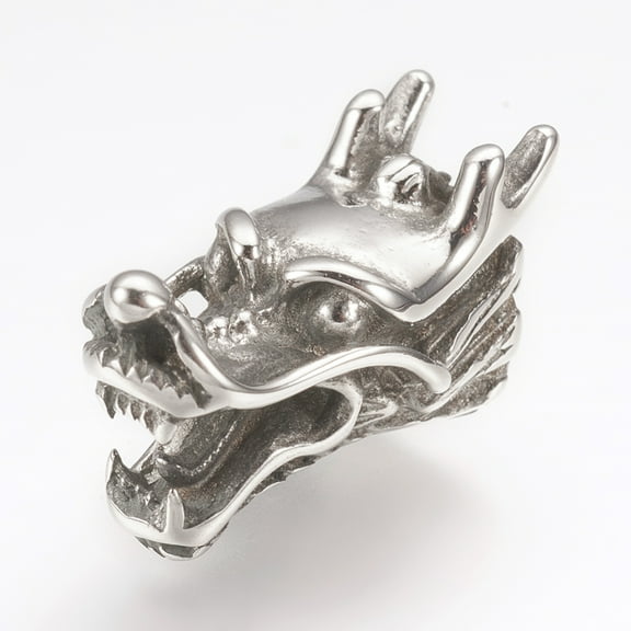 316 Surgical Stainless Steel Cord Ends End Caps For Leather Cord Bracelets Making Dragon Head Silver 21x11x12.5mm Hole: 6.5mm
