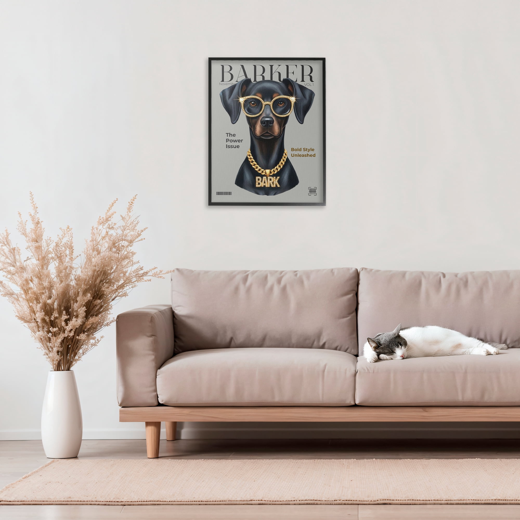 Stupell Industries Barker Dog Fashion Magazine Black Framed Giclee Art, design by A Barefoot Stylist