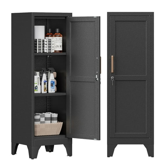 Metal Locker with Locking Door, 46" H Metal Storage Locker with 2 Adjustable Shelves, Small Locker Cabinets for Office Garage School Gym (1 Door, Black)
