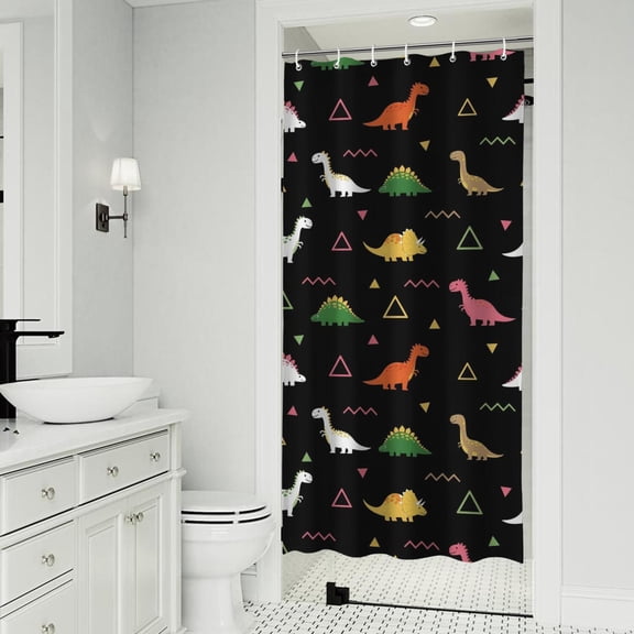 Black Dinosaurs Geometric Pattern Shower Curtain 36"x72" ,Bathroom Decorative Shower Curtains Set with 12 Hooks,Modern Waterproof Washable Shower Curtain