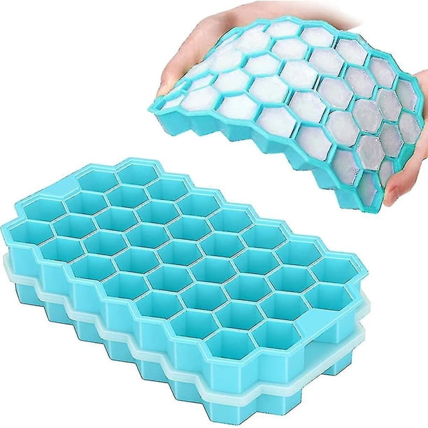 Molde para cubitos de hielo de silicona, paquete de 2 moldes para cubitos de hielo de 37 compartimentos