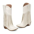 thumbnail image 4 of Fringe Cowboy Boots for Women Vintage Leather Chunky Heel Pull on Tassel Knee High Cowgirl Booties, 4 of 6