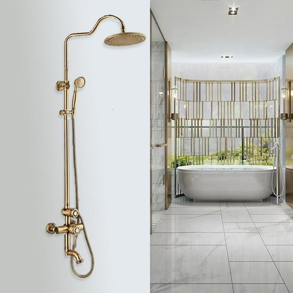 Juno Roman Antique Brass Shower Head with Single Handle Mixer Handheld Shower & Tub Spout
