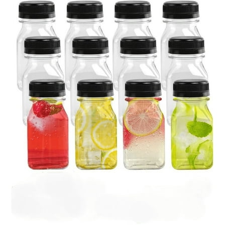 WEISIPU 12 Pack Mini Juice Bottles 4oz Plastic Shot Bottles Clear Drink Containers with Lids