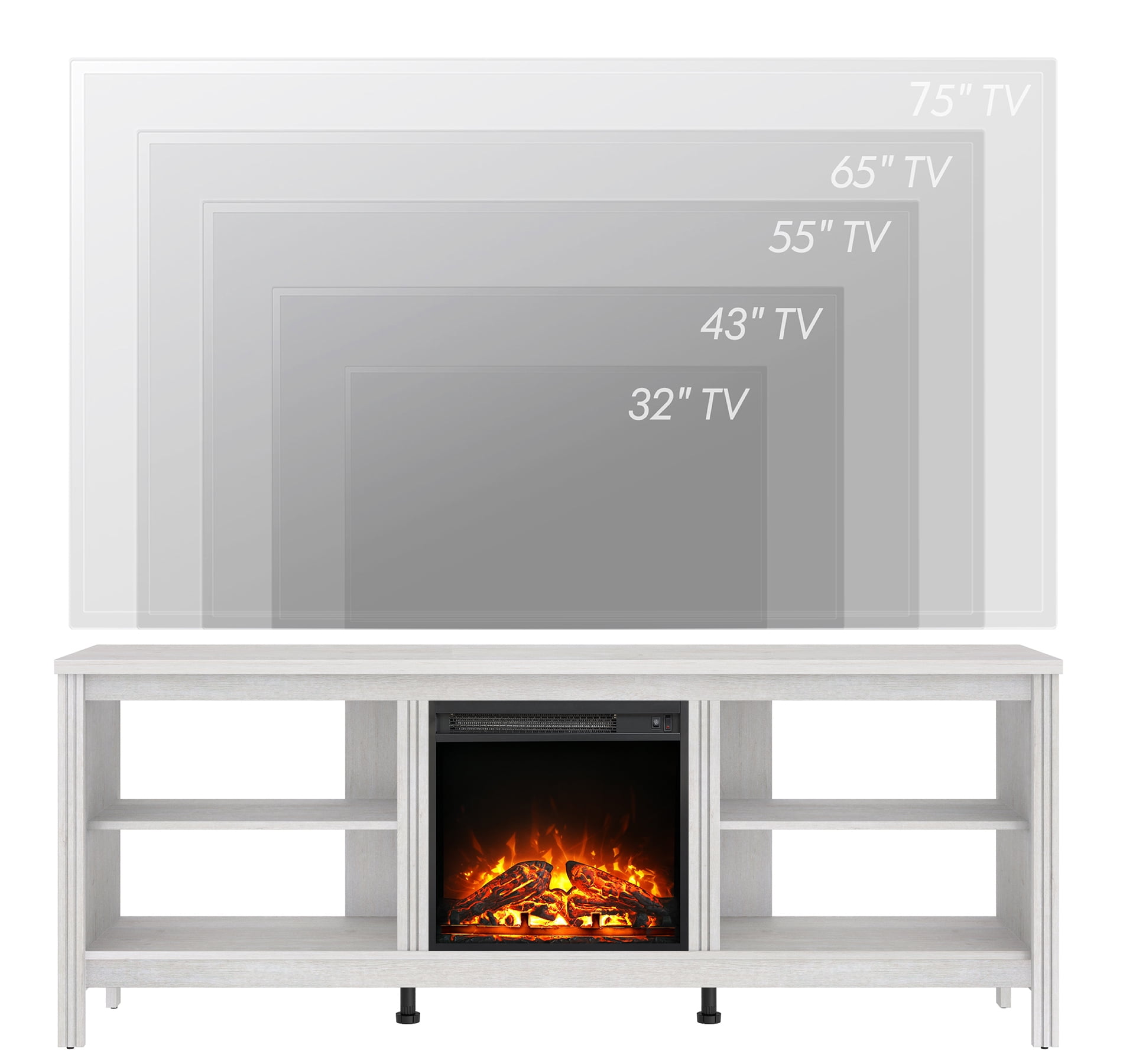 Farmhouse TV Stand for 75 inch TV,Black Entertainment Center with 6 Storage Cabinets for Living Room,Bedroom