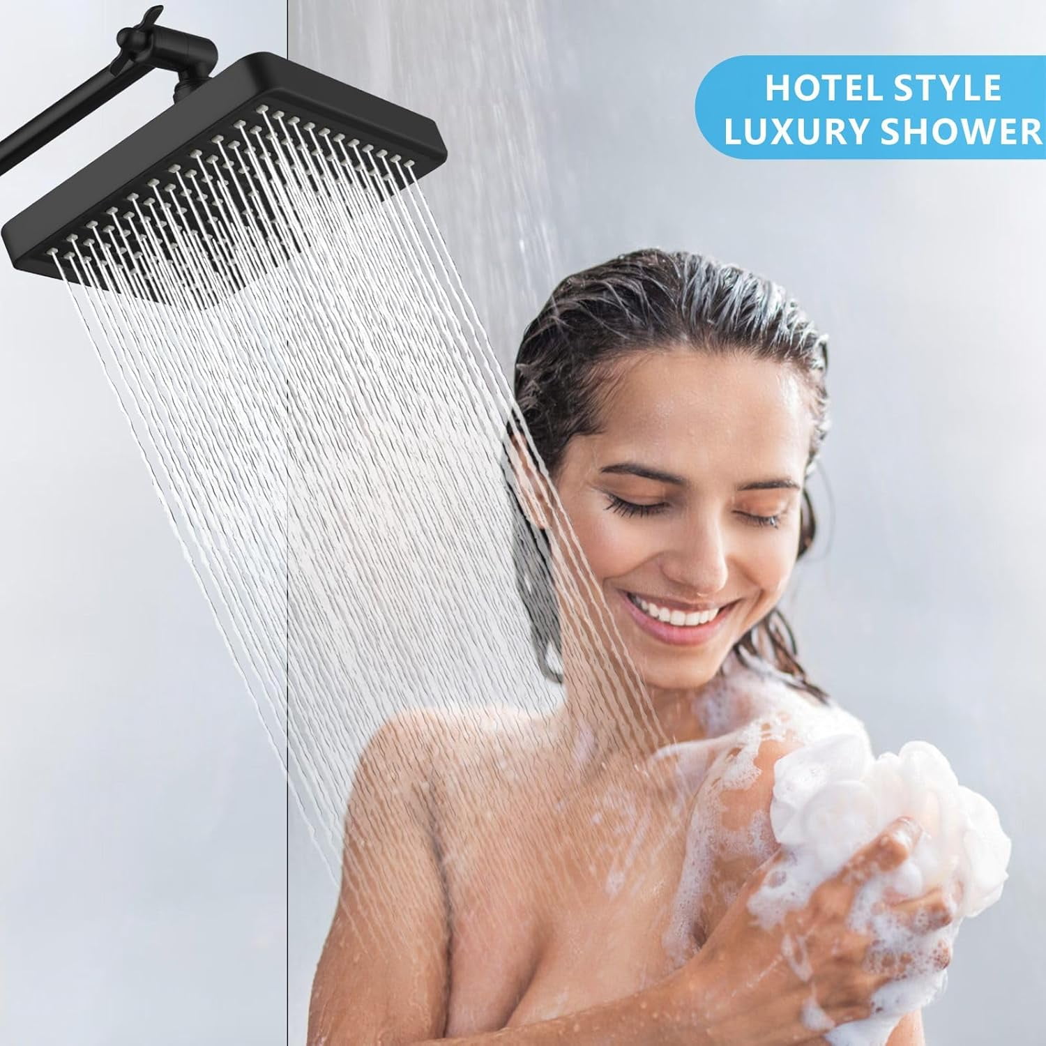 MY High Pressure Rain Shower Head - Luxury Modern Look - The Adjustable Replacement For Your Bathroom Showerhead - 6" Square High Flow Pressure Boosting Showers (Matte Black)