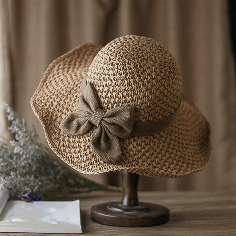 Straw Hat with Retro Bow,Uv Protection Ruffle Wide Brim  display picture 1