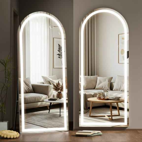 Hasipu 95" X 40" LED Arch Full Length Mirror, Black Frame Mirror with Lights Wall Mounted Free Standing Leaning for Bedroom, Living Room, Dressing Area