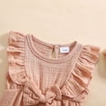 thumbnail image 4 of Beilxfa Baby Girl Clothes Outfits Infant Summer Bowknot Ruffle Sleeveless Jumpsuit Cotton Linen Newborn One-Piece Rompers with Headband, 4 of 8