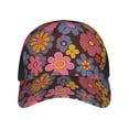 thumbnail image 4 of Curved Design Along The Top Of The Baseball Cap Reinforced Adjustable Breasted Four Seasons Available Retro Groovy Flowers Pattern (7), 4 of 8