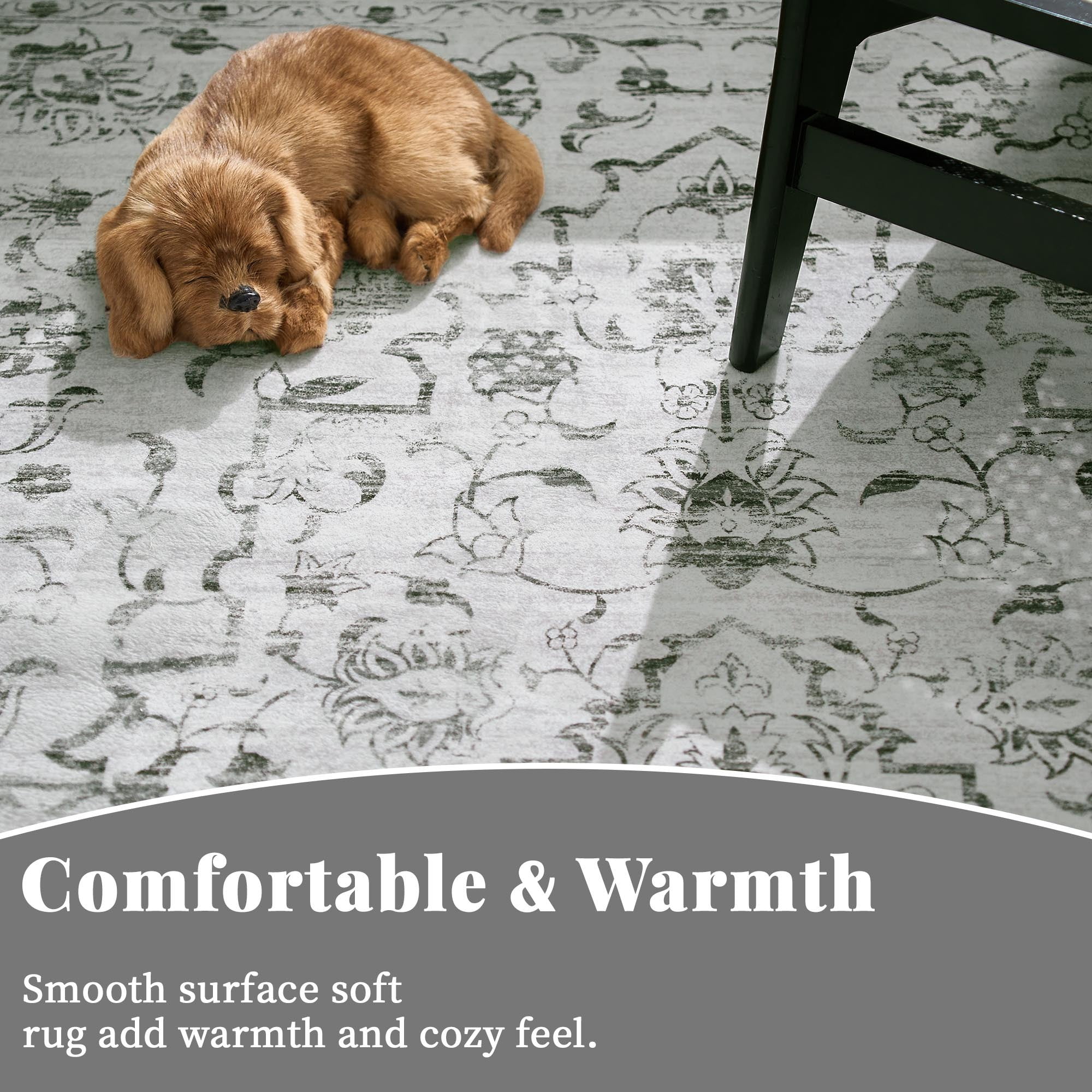 RUGKING Runner Rug 2x5, Non Slip Traditional Area Rug Low Pile Machine Washable Rugs for Entryway, Hallway, Kitchen and Corridor, Floral Grey