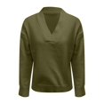 thumbnail image 3 of Aellinatey Sweaters for Women V Neck Casual Knit Solid Color Long Sleeve Sweatshirts Comfy Warm Thick Soft Winter Baggy Clothes, 3 of 9